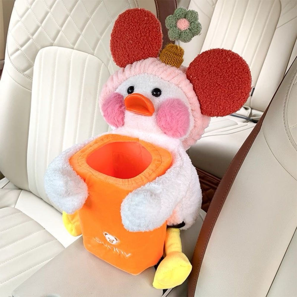 Adorable 2-in-1 Plush Duck Car Tissue Holder & Trash Can